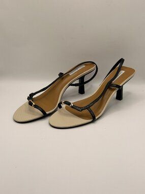 Tony Bianco Womens Christine Beige & Black Leather Strap Heel  Sandal Sz 10